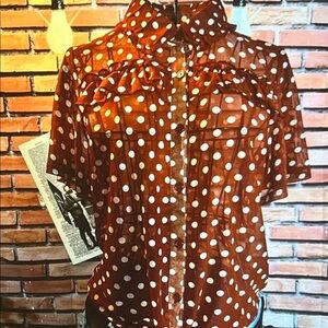 👚 New & Next Sheer Polka Dot Blouse – Rust – Sz Medium